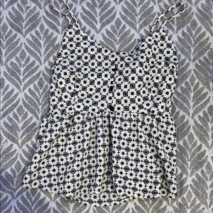 Monteau Black and White Sleeveless Smocked Peplum Camisole